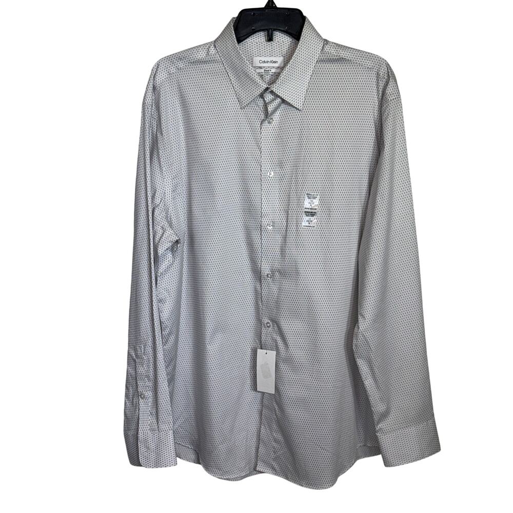 Calvin Klein Steel Men's Reg-Fit Stretch Dress Shirt, Gray/white 17 34-35 $85